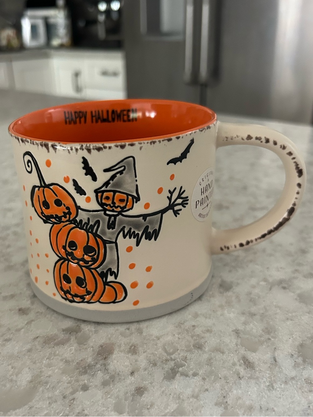 “New” Eli + Ana Hand-Painted Halloween scarecrow pumpkin stack Mug